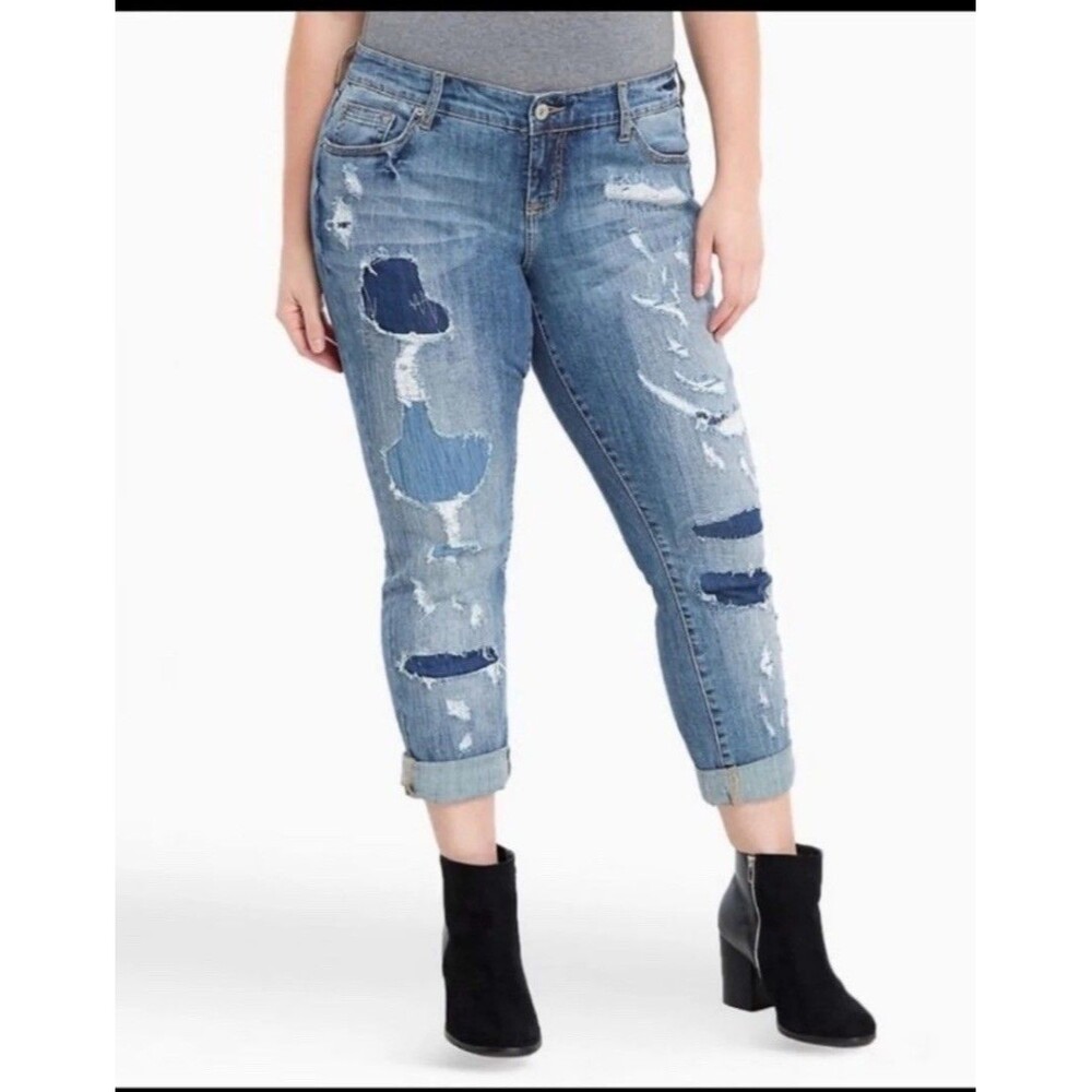 Torrid Premium Women’s Blue Boyfriend Distressed Jeans Size 16 R Stretch